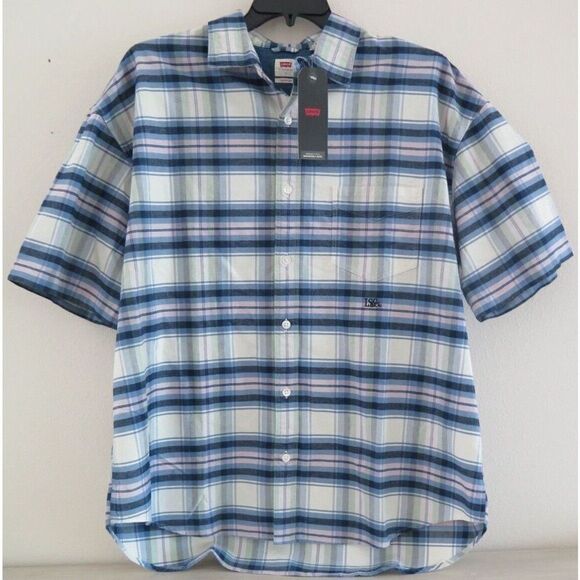 Levi's Men's Sz Large Multicolor Plaid Oversized Casual S/S Button Up Shirt - Picture 1 of 7